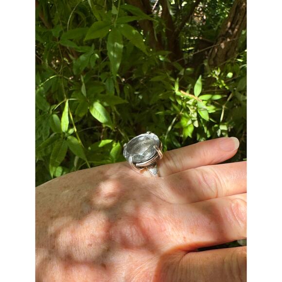 Unusual Aquamarine Dark Blue Sterling 925 Silver Statement Ring USA 7.5 - Picture 6 of 10